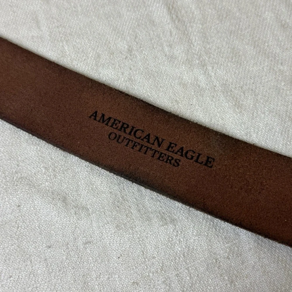 American Eagle Outfitters Brown Leather Belt Womens L Square Brass Buckle Boho